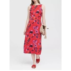 Banana Republic Womens Sleeveless Floral Midi Dress Red Lined Empire Waist 4
